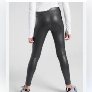 EUC- Athleta Girls- L/12. Black Powervita Shine Tight. Shiny legging w/